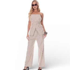 GALITA 🔥 2 Pc Flattering Stripes Stunning Tie Back Pant Suit  Boutique Size Med
